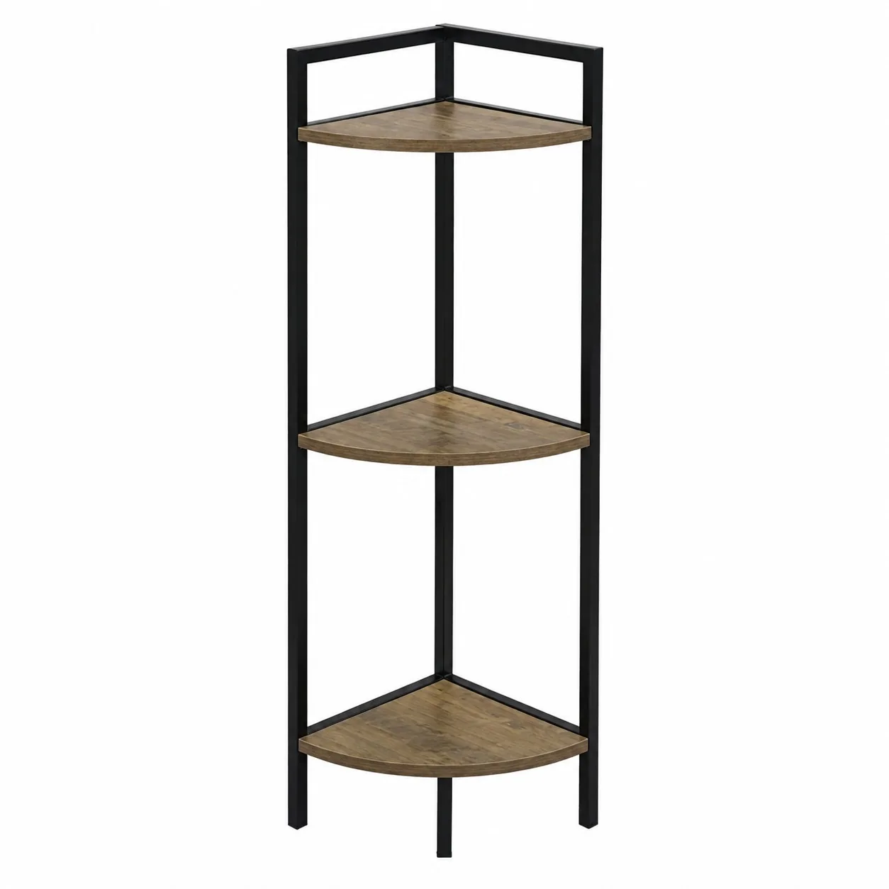 Fotografia 9: Estante de Canto de 3 Níveis para Armazenamento, Prateleira de Canto Industrial em MDF e Metal para Cozinha, Sala de Estar e Banheiro, Organizador Compacto 23,5x23,5x80cm