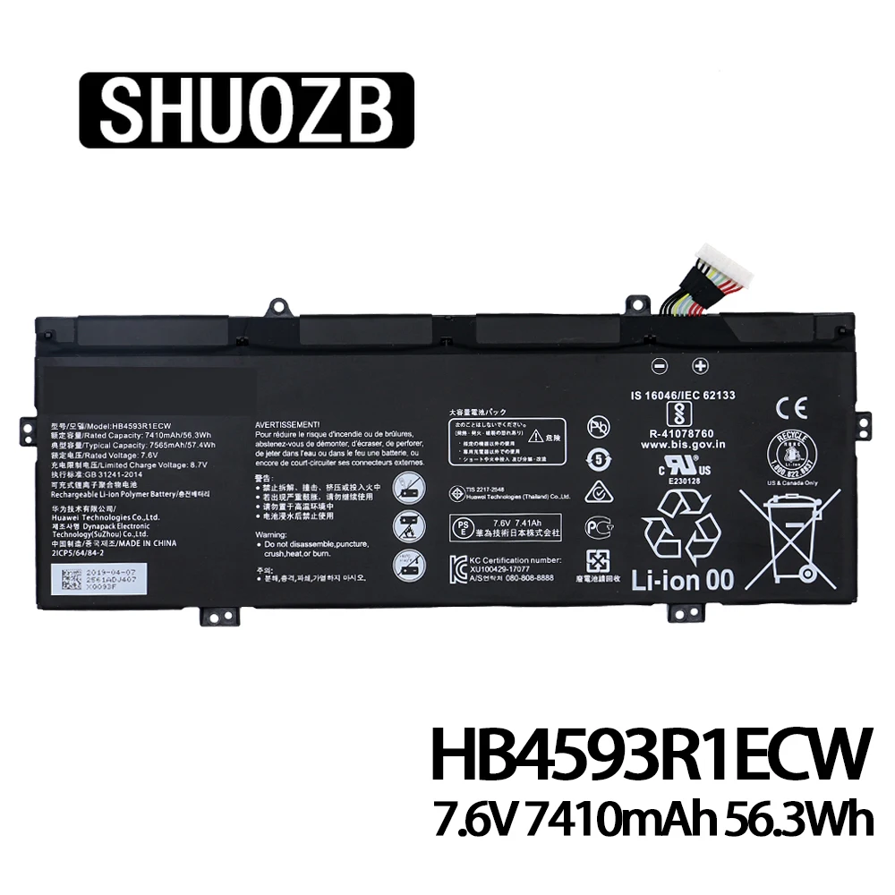 

SHUOZB HB4593R1ECW Laptop Battery For HUAWEI Magicbook 14" X Pro KPL-W00 KLV-W29C MACH-W19C KLVL-WFE9 KLVC-WAH9L 7.6V 56.3Wh