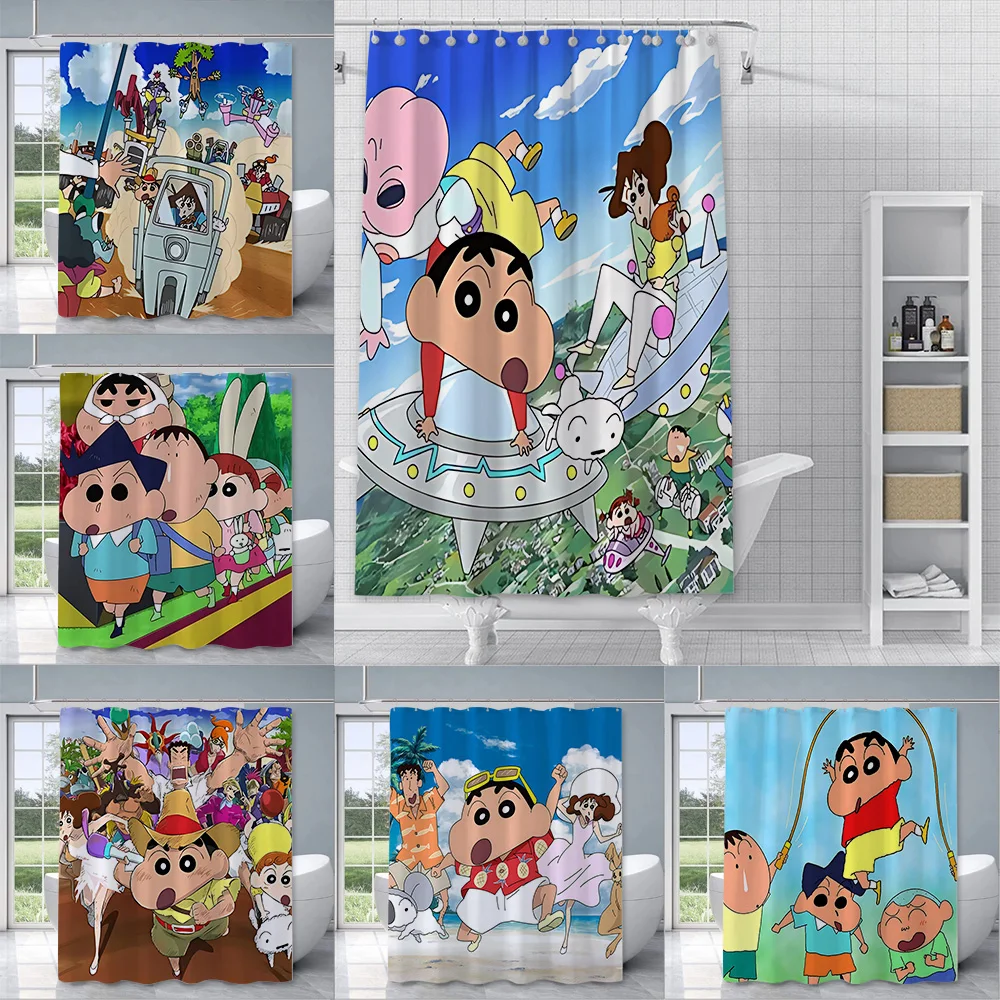 Hot C-Crayon S-Shin-chan Cartoon Shower Curtain Waterproof Polyester Fabric Paint Colorful Bath Curtains Curtain With Hook