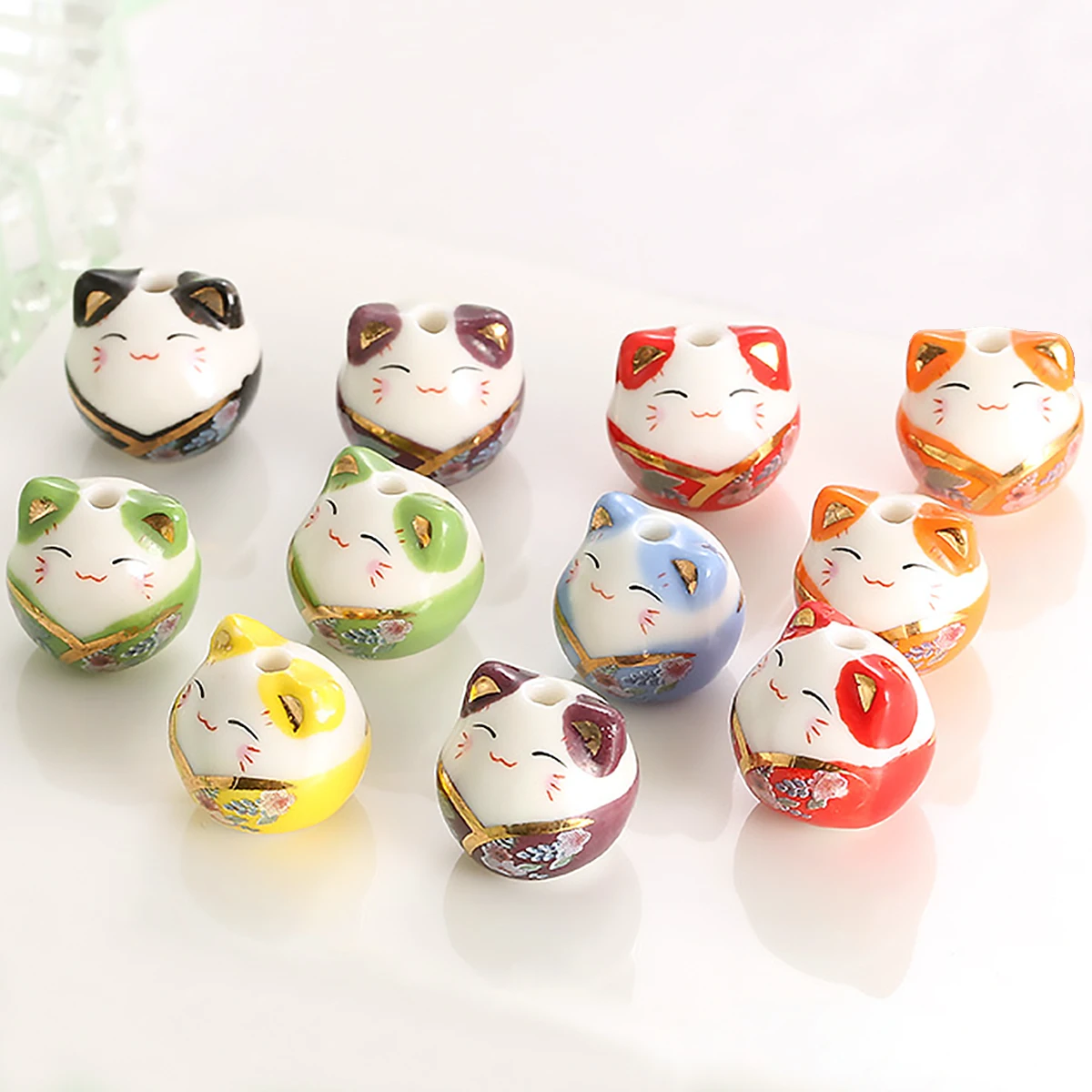 15x14mm Mix Hand Painted Vertical Hole Animal Lucky Cat Handmade DIY Loose Porcelain Bead Bracelets Supplies Accessories