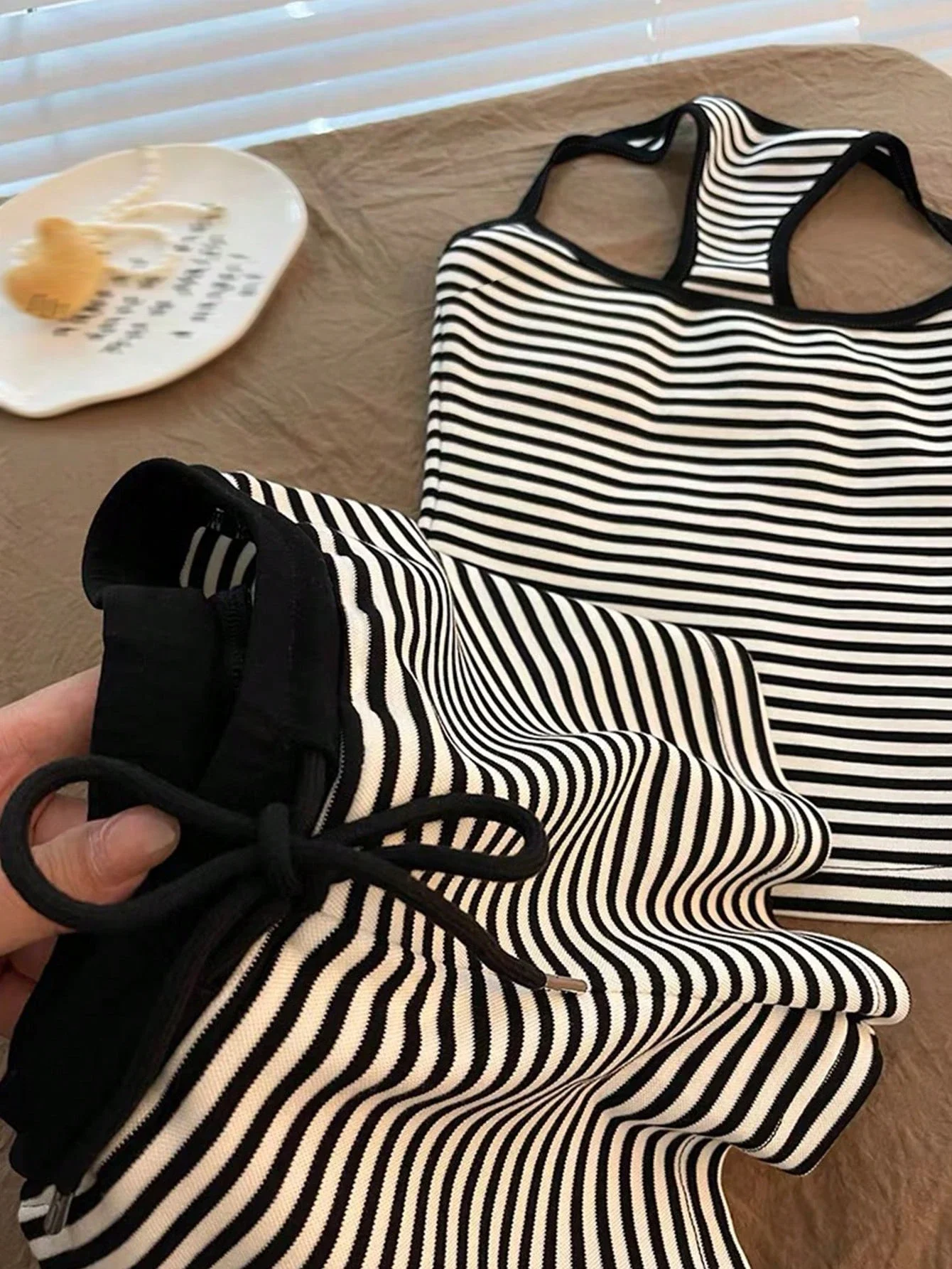 

Striped Crop Top And Shorts Set Women Casual Romper Two Piece Outfit