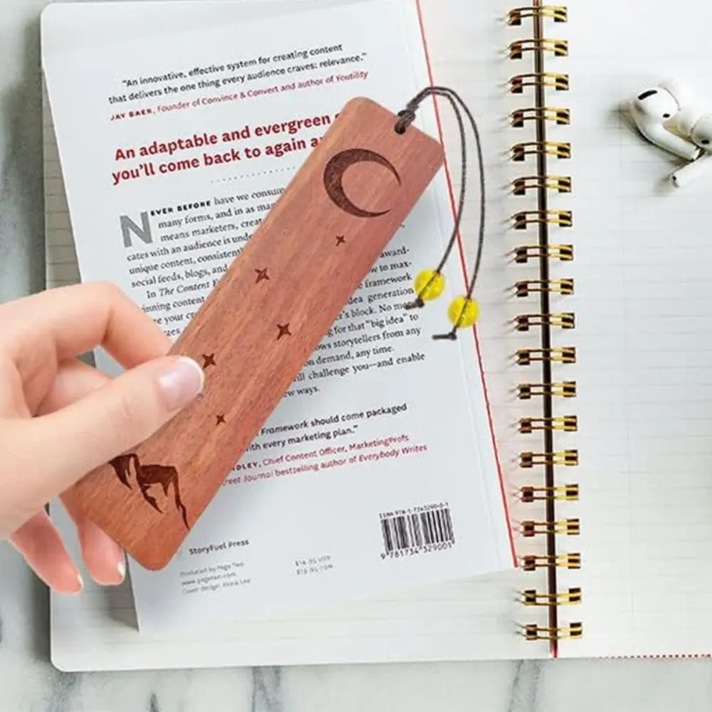High Quality Chinese Style Bookmark Sandalwood Sun Moon Starry Mountain Wooden Book Mark Carving Reading Tools Students Teachers