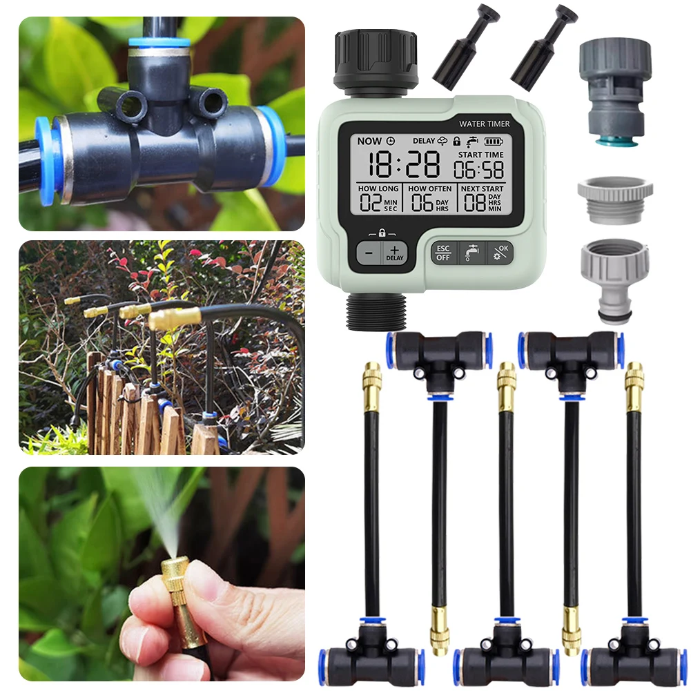 

Автоматический таймер воды, интеллектуальная система полива для орошения с ЖК-цифровым дисплеем, автоматический диспенсер для воды для уличных растений