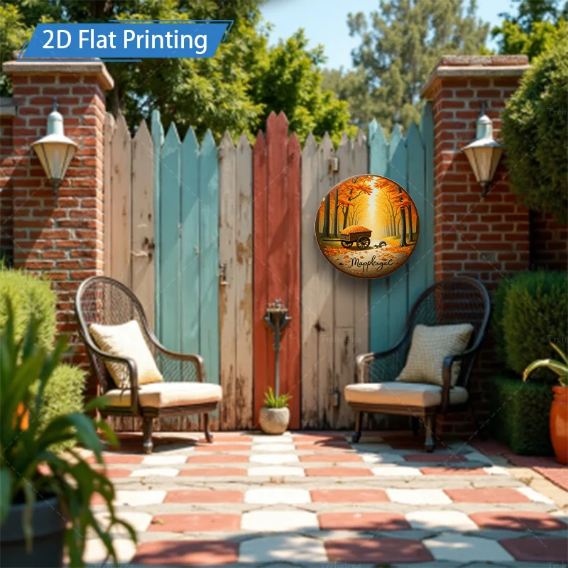 1 قطعة 8x8 بوصة علامة معدنية مشهد غابة الخريف مع عربة أوراق معدنية جدار ديكور فني #3
