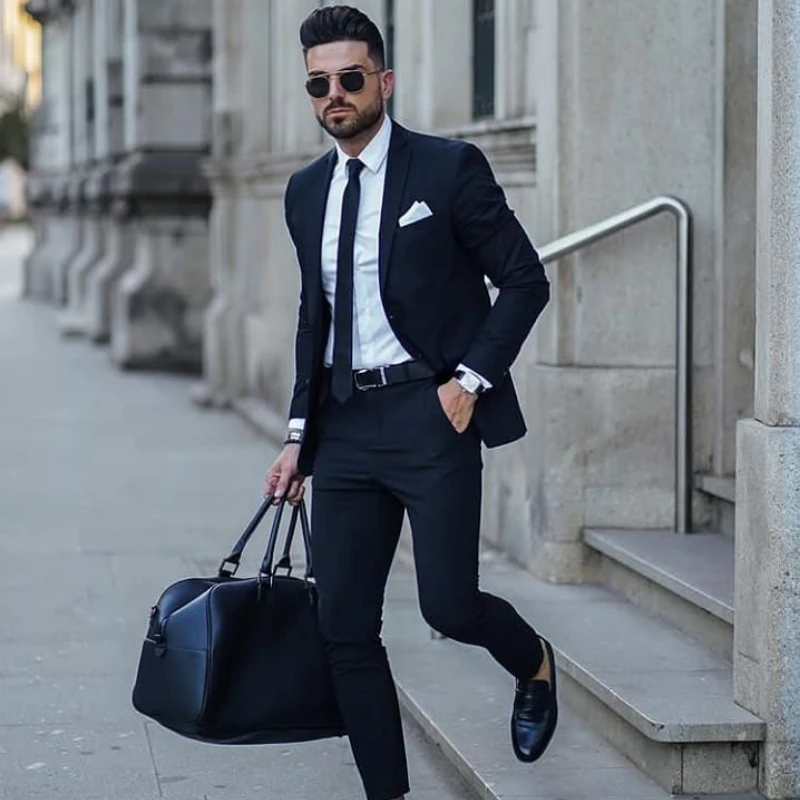 

New Design Luxury Men Suit Black Wedding Man Suit Slim Fit Party Suit for Men Tailor Made 2 Pieces(Blazer+Pant) Costume Homme