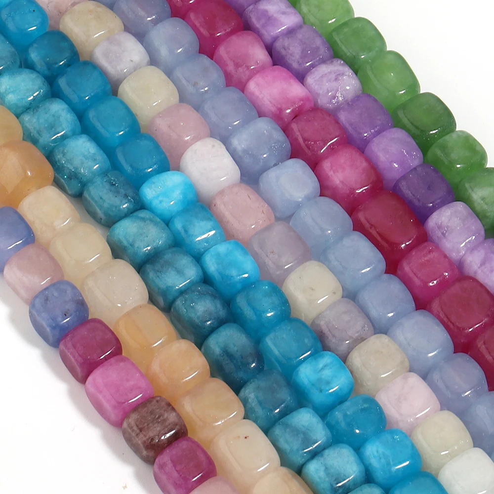 45 Stück 8mm quadratische Aquamarin-, Morganit-, Turmalin-, Peridot-, Apatit-Steinperlen, Naturstein-Abstandsperlen für DIY-Schmuckherstellung – Detail 3