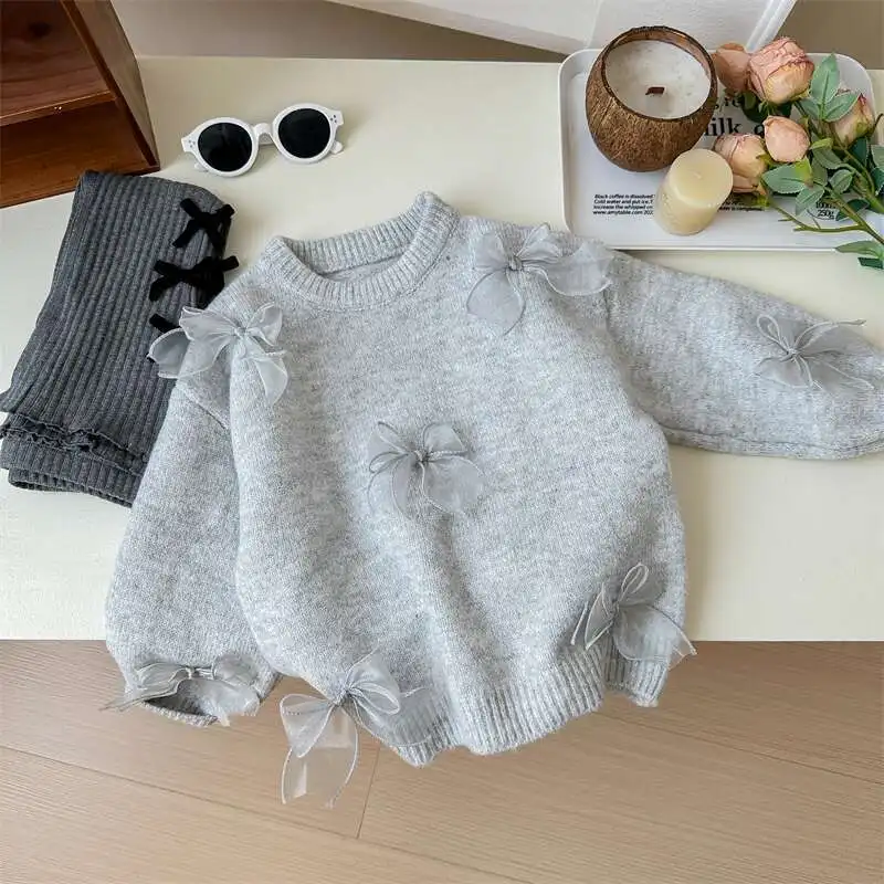 Girl\'s Sweet Sweater Spring Autumn Children Kids Infants Fashion Bow Knitwear Coat