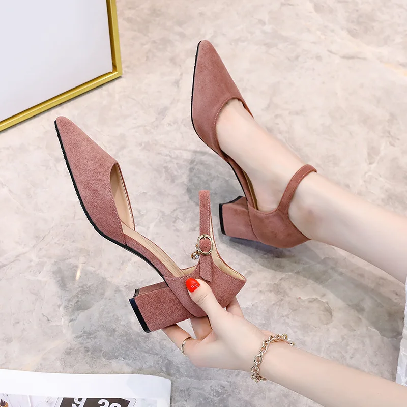 

Новинка 2025, женская обувь на высоком толстом каблуке с острым носком, универсальная модная рабочая обувь