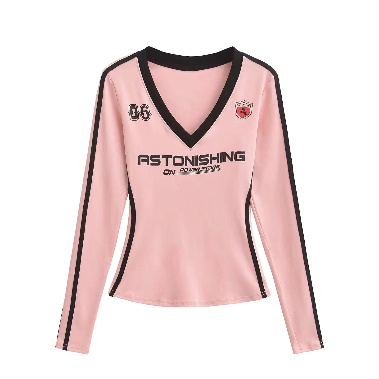 

American Retro Long Sve T-irt Women's V-ne Slim Fit Sport Base irt Street Sle Spring Autumn New Arrival Hot S