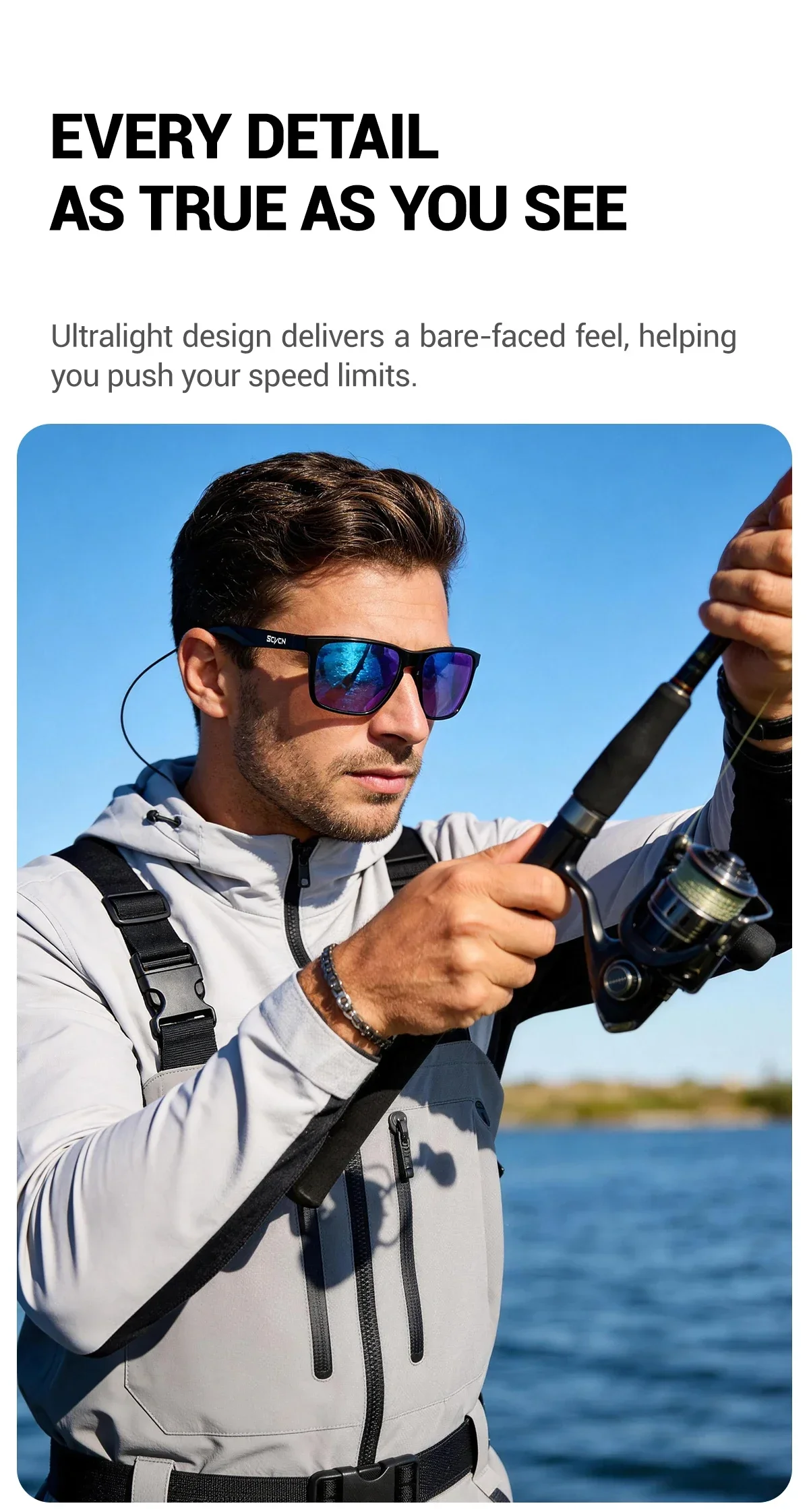 SCVCN Outdoor Polarisierte Sonnenbrille für Strand, Meer, Plattform, Angeln, Radfahren, Herren-Sportbrille, UV400-Schutz, Wassersport-Brille – Detail 13