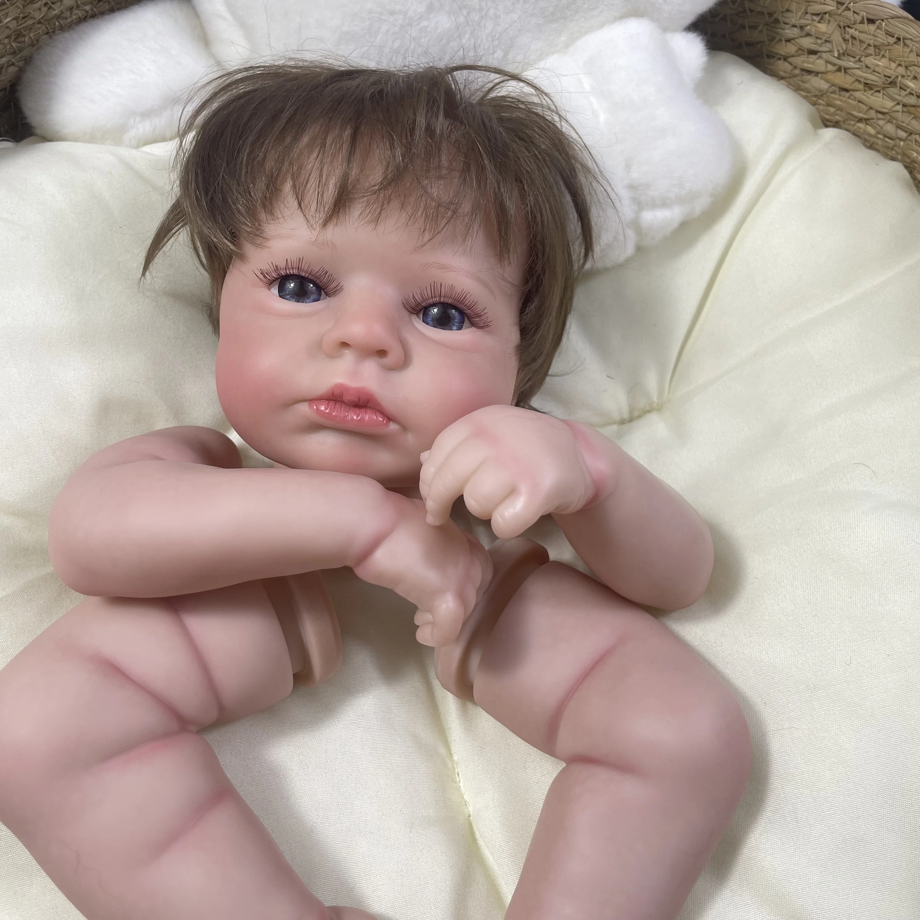 20Inch Painted Reborn Doll Kit LouLou Awake With Open Blue Eyes and Rooted Hair Unassembled DIY Doll Parts Toy