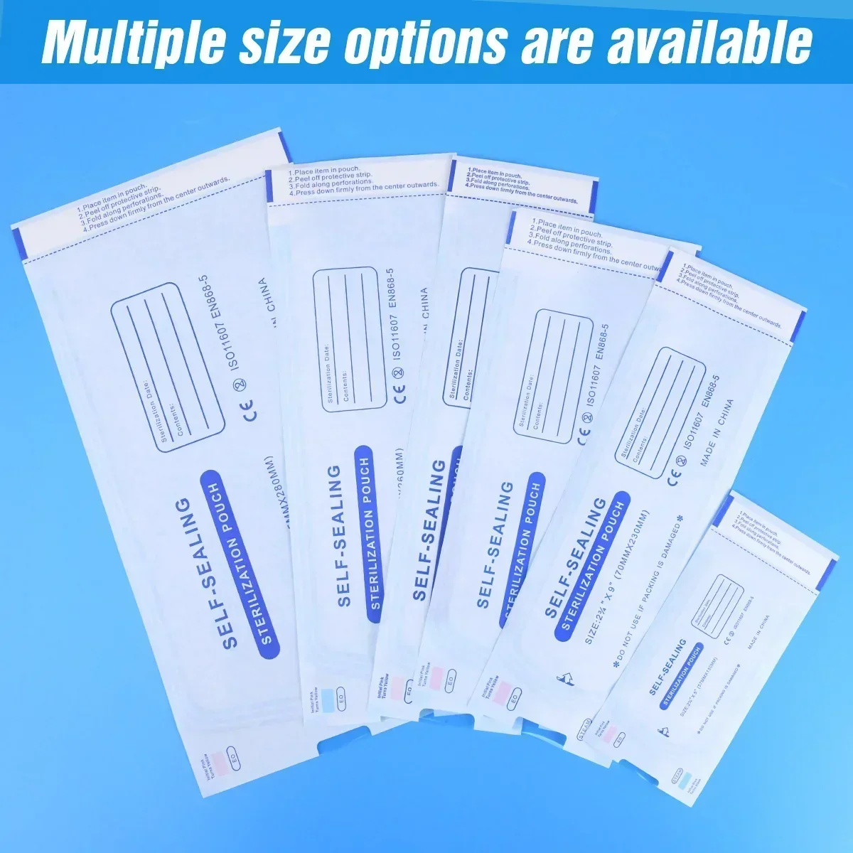NARKASY 20/50/100Self-Sealing Sterilization Pouches Bags 7 Size Nail Art Disinfection Bag Tattoo Nail Dental Tool Storage Bag