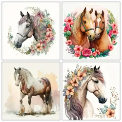 AZQSD Full Round Drill Diamond Painting Horse Animal Mosaic Needlework Embroidery Sale Flower 30x30cm Home Decor Rhinestones