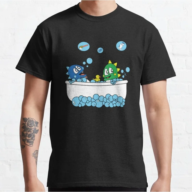 Bobble Bath! Camiseta de regalo con dibujo de dinosaurios 50202, videojuego Bubble Bobble, ropa gráfica de dibujos animados de manga corta, camisetas de todas las tallas S-6XL