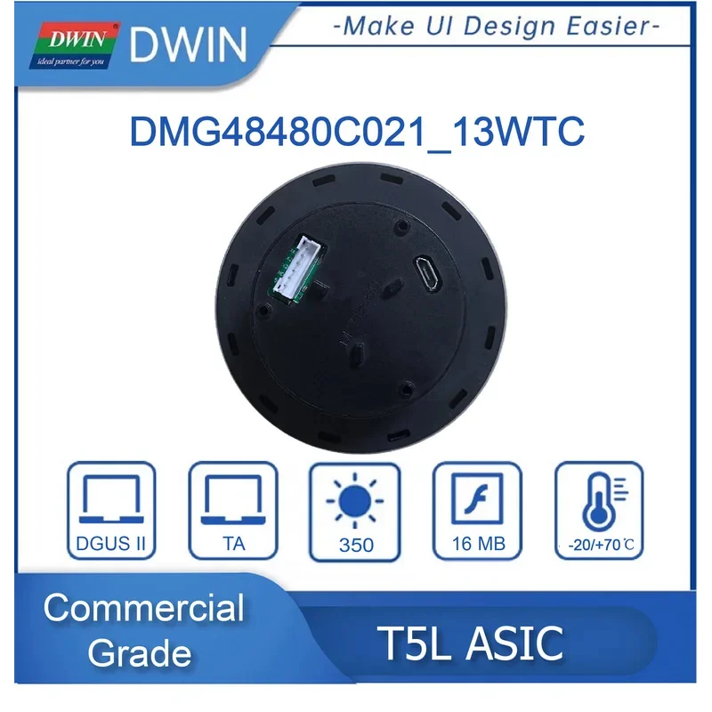 2.1-inch, 480*480 Pixels Resolution, 262K Colors, IPS-TFT-LCD Circular Rotary Screen with Encoder Shell DMG48480C021_13WTC