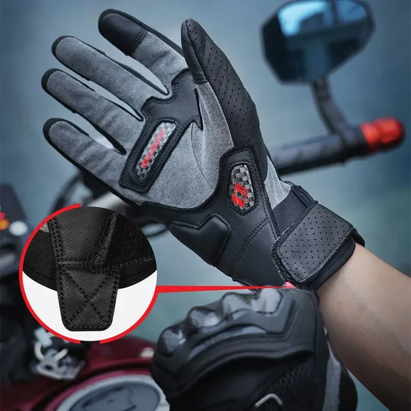 

Carbon Fiber Sheepskin Motorcycle Motocross Gloves Breathable Anti Drop Motorcycle Competition Touch Screen Genuine Leather