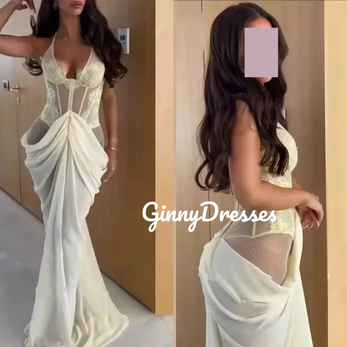 

Customize Dresses For Prom Sheath V-Neck Floor-Length Lace Evening Dress Sleeveless Zipper Up Formal Occasion Dresses