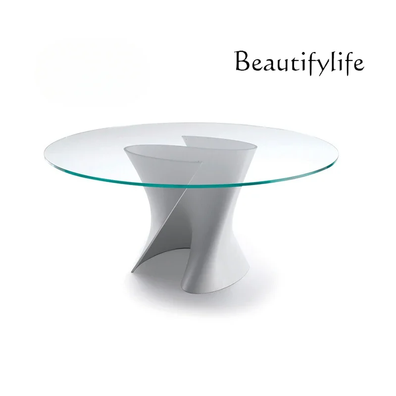

A Simple Round Fiberglass Dining Table Living Room Special-shaped Minimalist Marble Round Table Designer