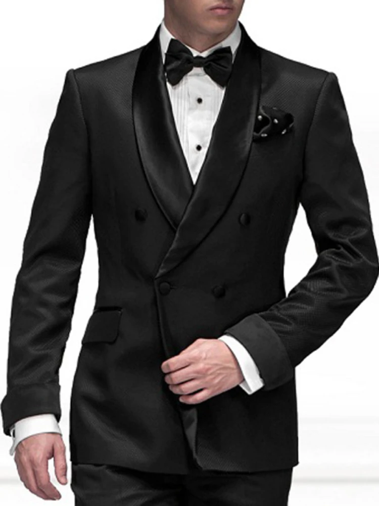 

Black Double Breasted Men Suit Prom Party Dinner Tuxedo Slim Fit 2 Piece Custom Groom Blazer Sets Terno Masculino Costume Homme