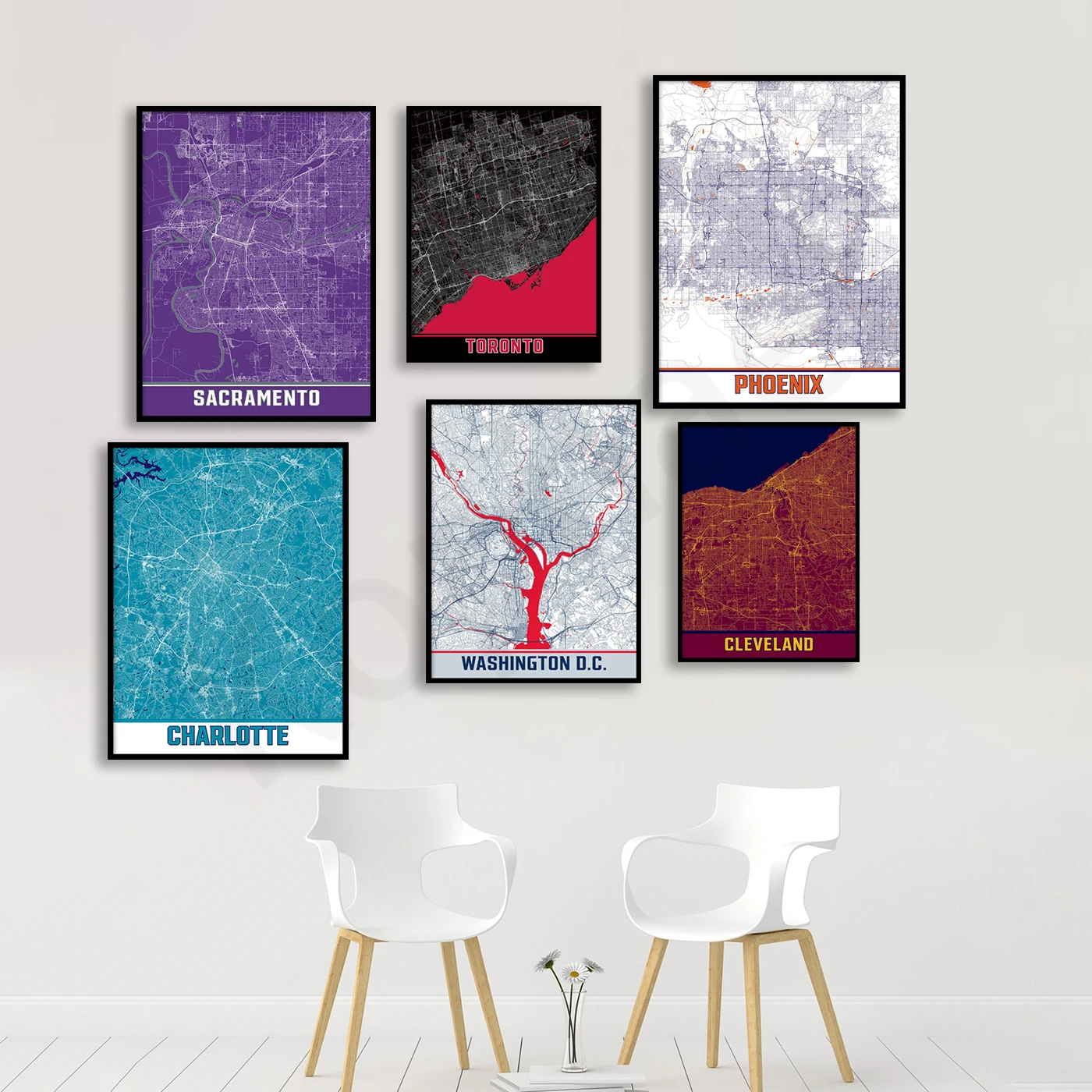 Cleveland Houston Denver Washington Charlotte Toronto Salt Lake Sacramento .City Color Map Poster