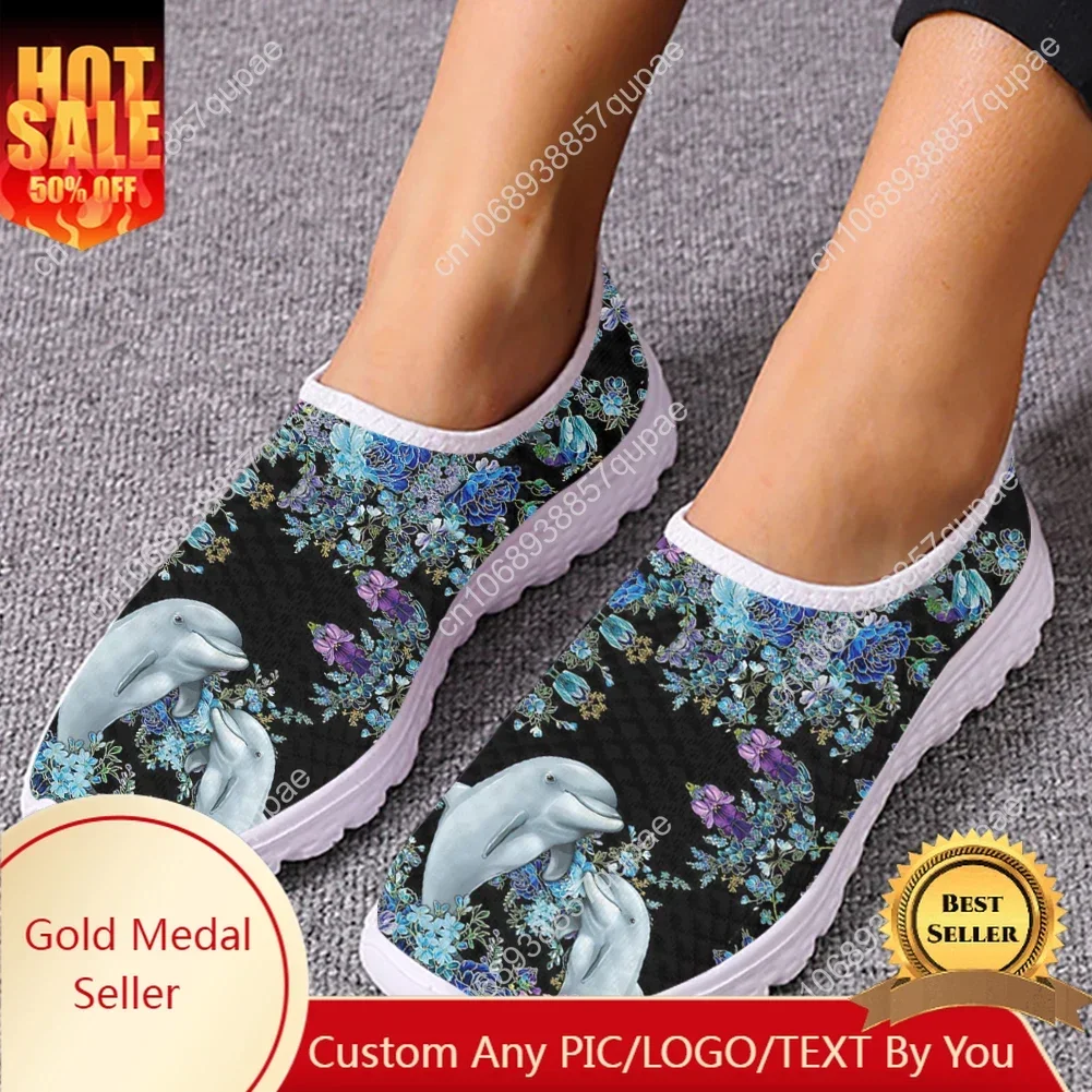 

Dolphin Mandala Floral Printed Mesh High Quality Sneakers Women Men Teenager Casual Fashion Custom Made Tennis Flat Couple Shoes