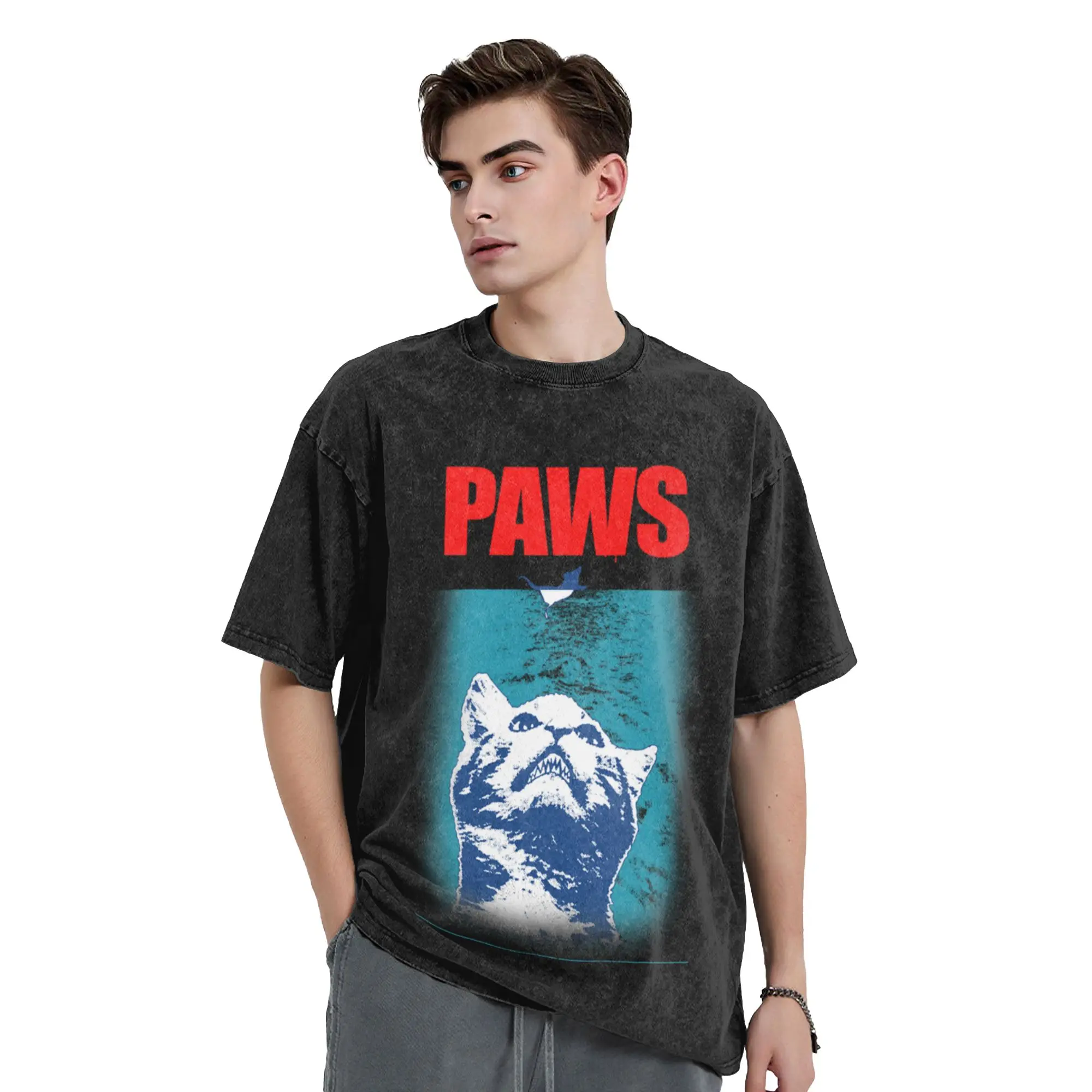 Paws  Cat parody Unique Chic A T-Shirt Oversized Short Sleeve Men's Women's Cotton Tees Tops