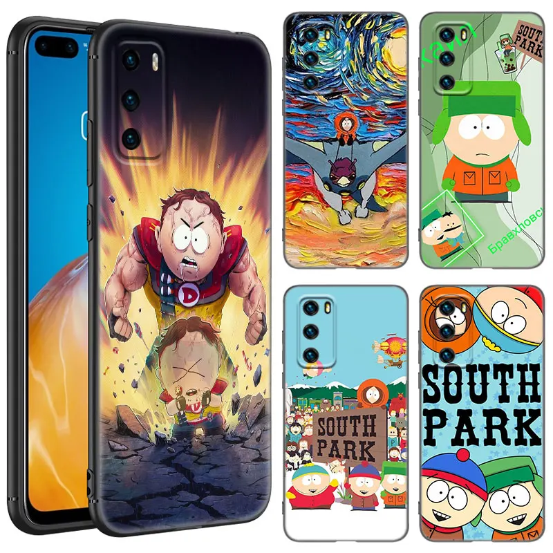 Cartoon S-South P-Park Black Phone Case For Huawei Nova 7i 8i Y70 P20 P30 P40 Honor 50 SE 90 Lite Y6 Y9 Prime Y5 Y7 Pro 2019