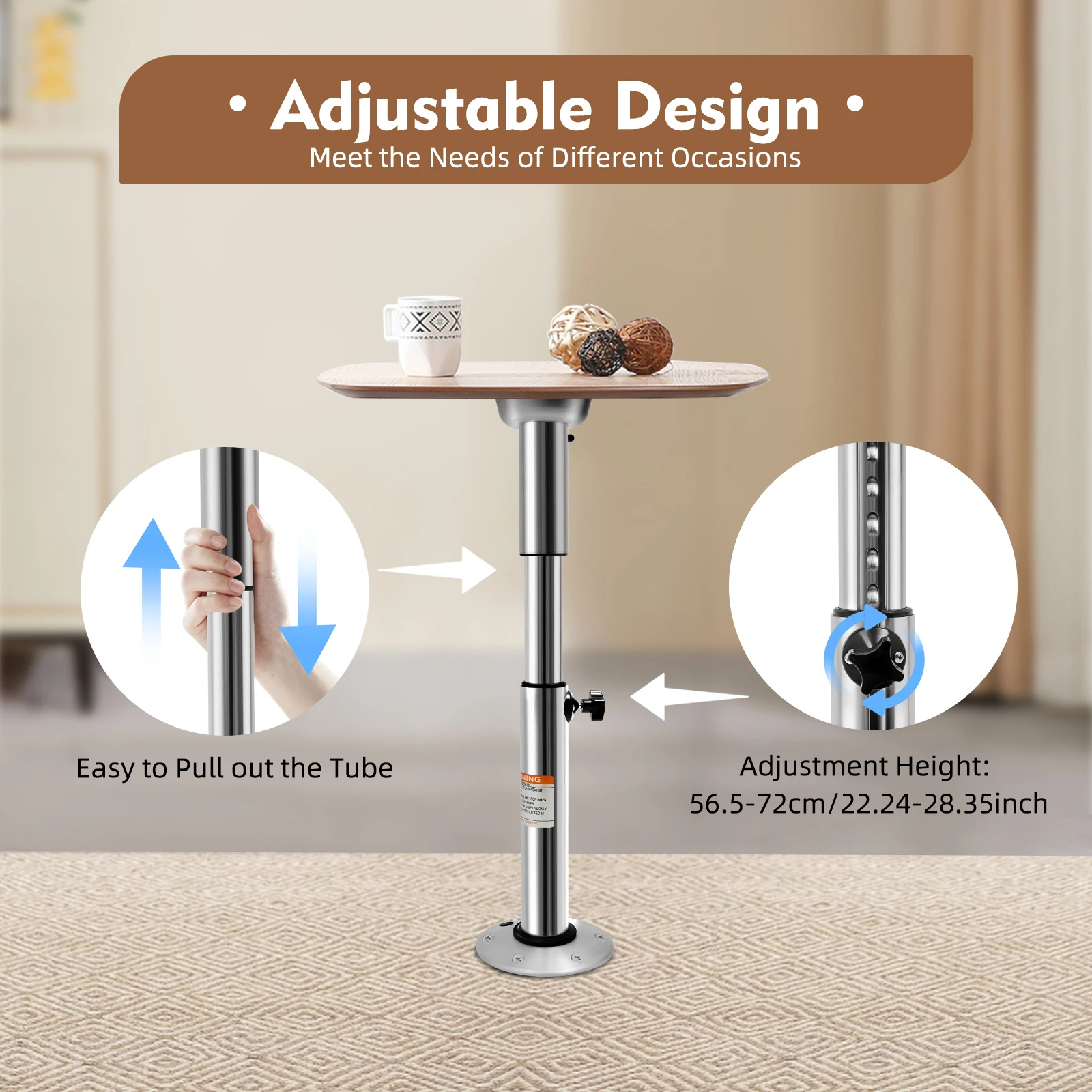 

Adjustable RV Table Pedestal, 56.5-72cm Height Adjustable Aluminum Desk Leg with Removable Base Load 25kg for Home Caravan Yacht