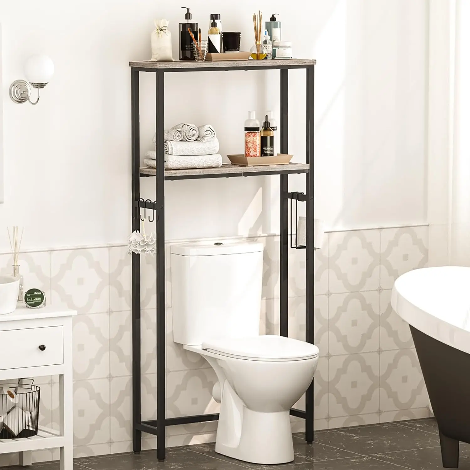 Over The Toilet , 2-Tier Over Toilet Bathroom Organizer Shelf, with Toilet Paper Holder and , Sturdy and Durable, for Bathroom, 