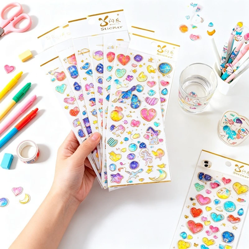 1 Sheet 3D Japanese Crystal Sticker Reward Decal Girls Craft Stationery Stickers for Phone Cup Pencil Case Monitor Decor