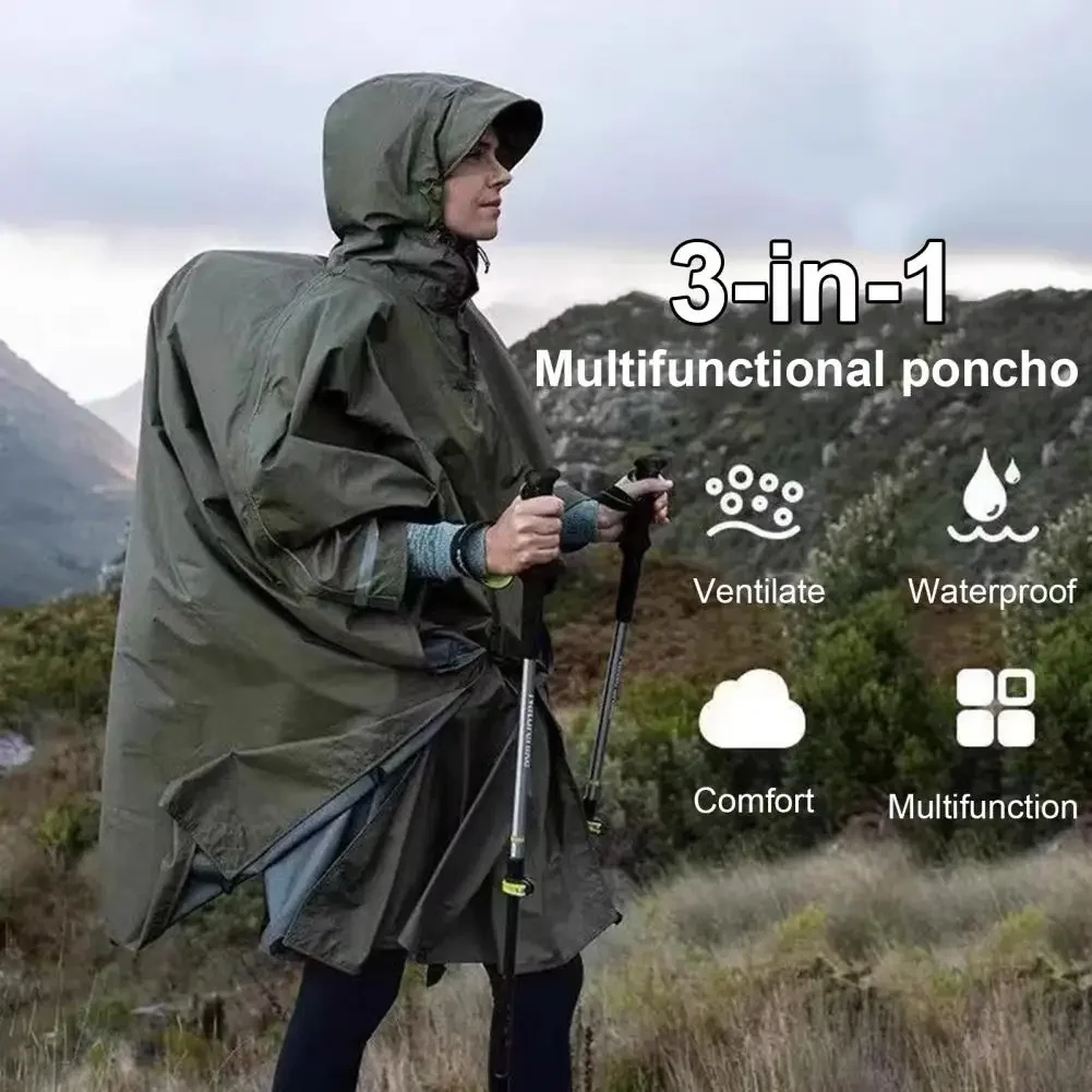 3-in-1 Multi-functional Cloak Raincoat Adult Hooded Rain Poncho with Pocket Waterproof Lightweight Unisex Raincoat