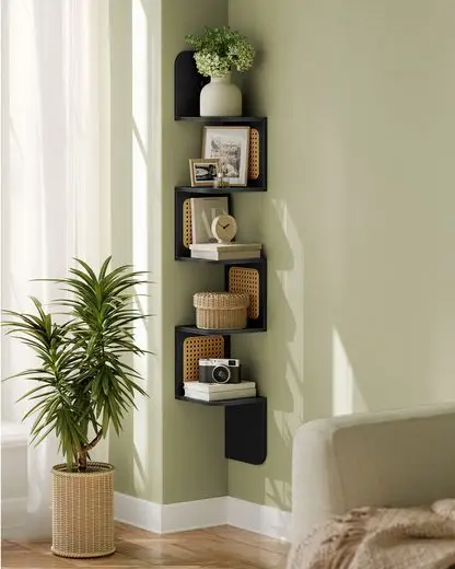 VASAGLE Wall Shelf Wall Shelf 5 Levels Hover Shelf Wall Mounted Shelf