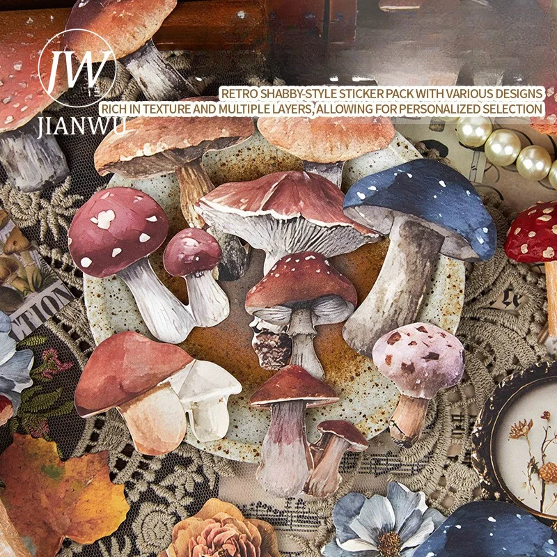 JIANWU Vintage Life Flower Butterfly Mushroom Landscape Material Collage Scrapbooking Sticker Creative DIY Journal Stationery