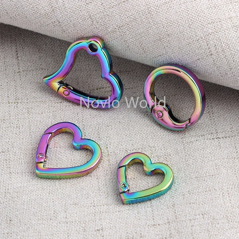 10-50pcs 4 size 21-25-29mm Rainbow Heart Belt Strap Snap Clip Trigger Spring Ring for Making Nice Purse Bag Handbag