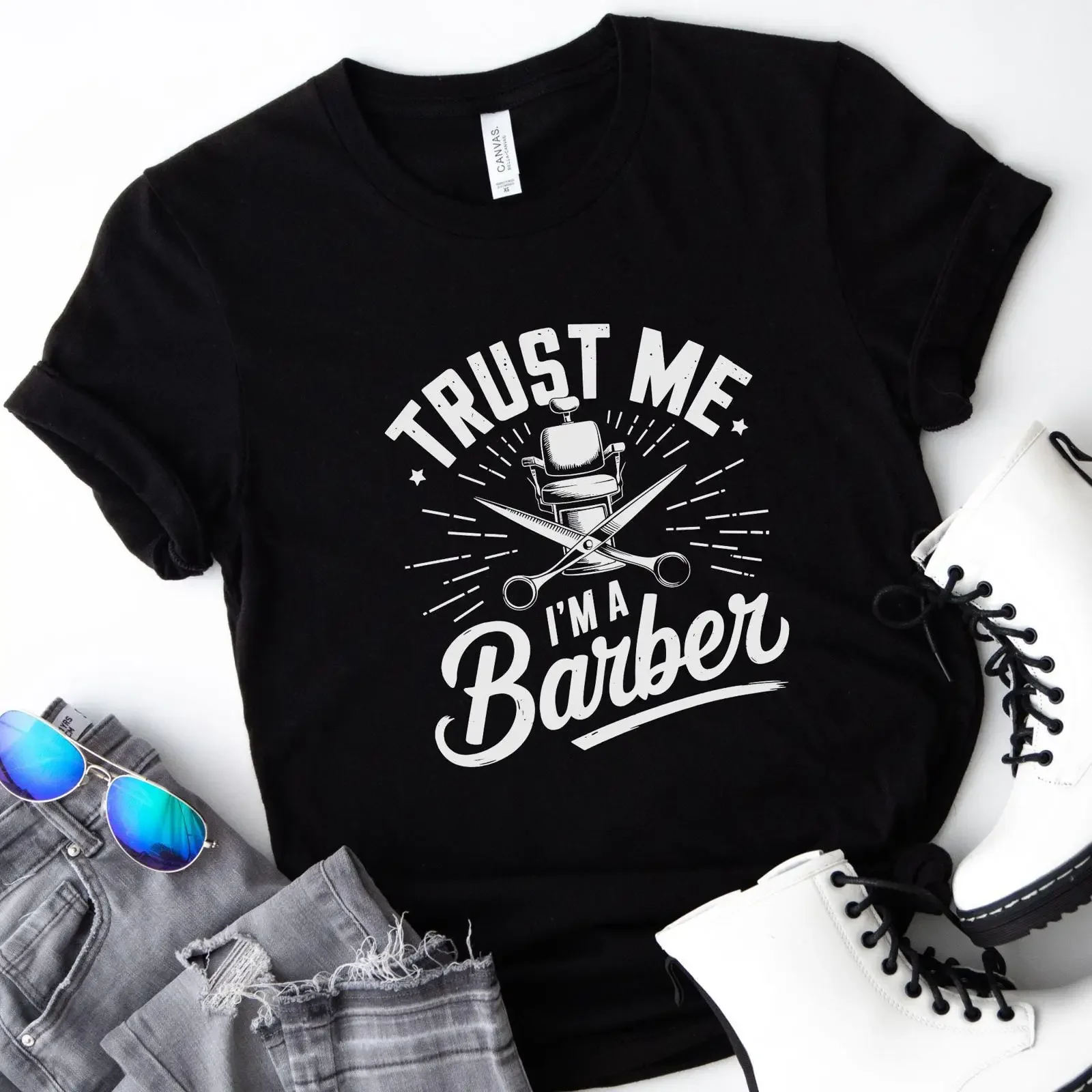 Trust Me I'm A Barber Funny Saying T Shirt Hair Stylist Hairdresser Salon Apparel Birthday for Barbers vintage Washed