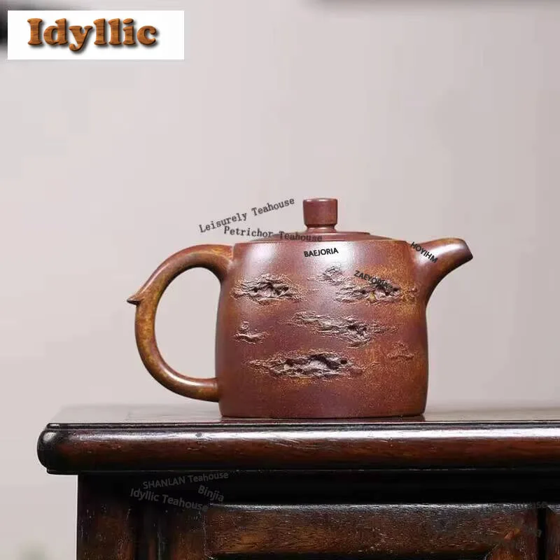 270ml Yixing Purple Clay Teapots Handmade The God Of Wealth Pot Raw Ore Wood-fired Porcelain Mud Kettle With Strainer Zisha Tea