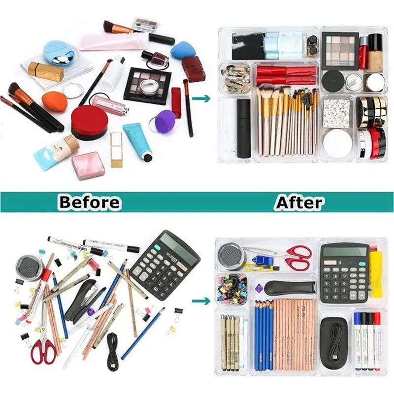 GTBL 18 Pcs Clear Drawer Organizer Trays Assorted 4-Size Drawer Dividers, Versatile Storage Boxes Makeup Organiser Set