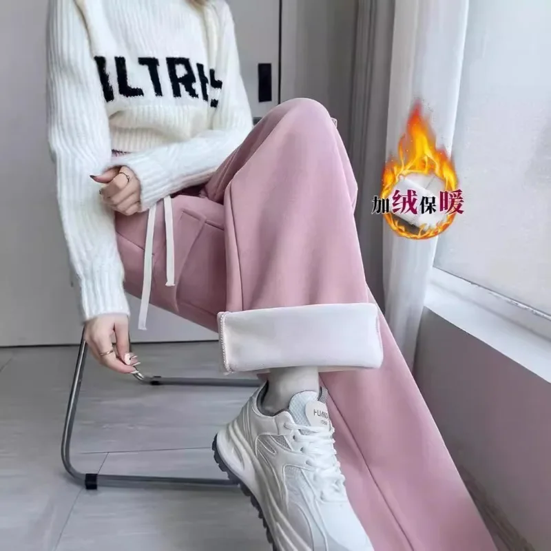 

Solid Color Loose Women's Overalls 2024 Autumn and Winter New Casual Pants Women's Wide-leg Versatile Sweatpants Warm Trousers