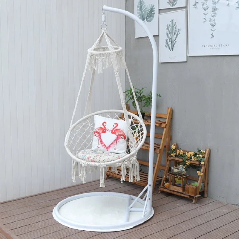 FULLOVE INS Style Triangle Outdoor Hammock Simple Leisure Mesh Hanging Basket Woven Cotton String Swing Tassel Glider 2023