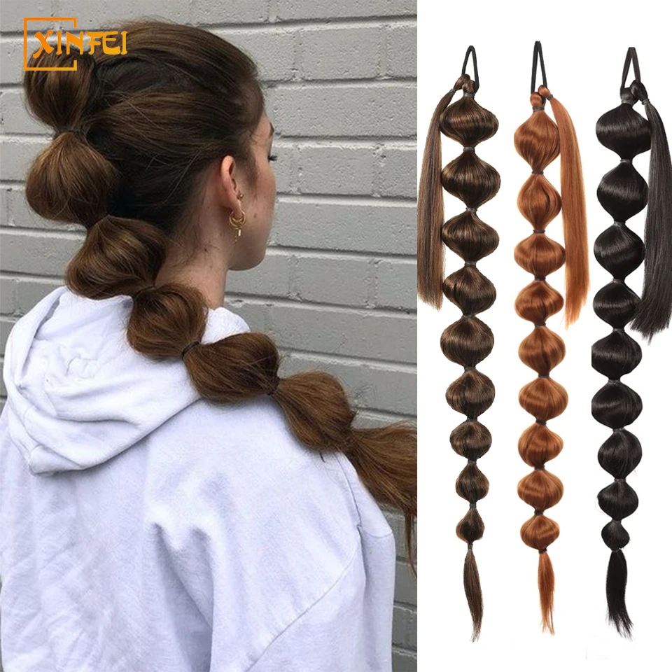 Synthetic Wig Braid Female Double Ponytail Lantern Bubble Braided Hair Wig Strap Fluffy Natural Wig High Ponytail