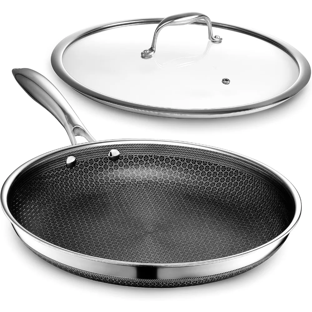 Hybrid Nonstick 12-Inch Fry Pan with Tempered Glass Lid, Stay-Cool Handle, Dishwasher and Oven Safe, Induction Ready