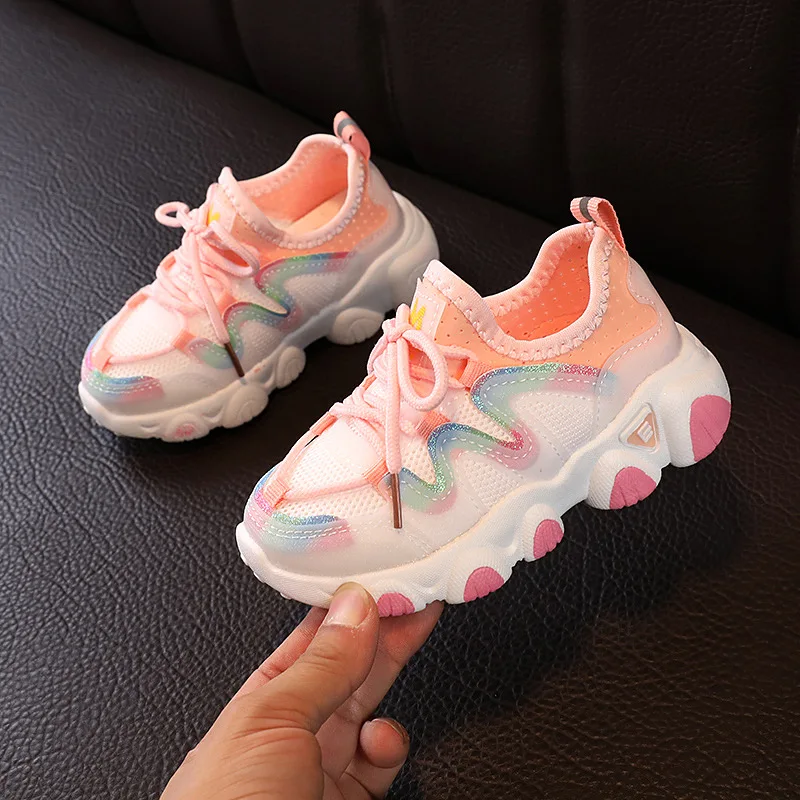 2024 Kids Autumn Sports Shoes Boys Girls Breathable Rainbow Sneakers Students Children Walking Running Shoes Casual Shoes