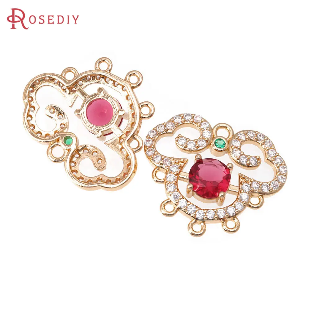 

4PCS 18K Gold Color Brass Zircon 5 Holes Connect Charms Pendants High Quality Diy Necklace Earrings Jewelry Making Accessories
