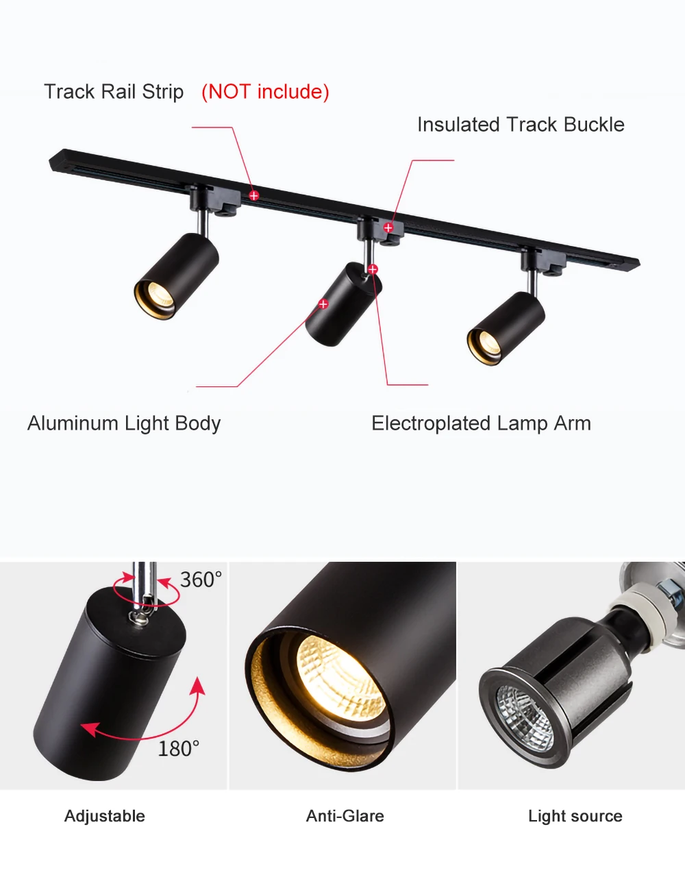 LED 천장 트랙 다운라이트 벽 램프, 6W 스포트라이트 GU10, 교체 가능한 표면 장착, 360 ° 회전, 90 ° 접이식 빈티지 램프