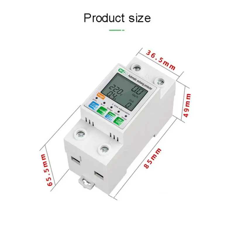 Tuya WiFi Prepaid Meter Smart Meter Power Monitor Smart Circuit Breaker Over Under Voltage Protector 2P 63A leakage protection