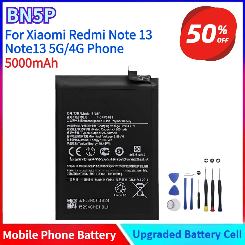 

BN5P Brand New Mobile Phone Battery for Xiaomi Redmi Note 13 Note13 5G/4G Phone with Free Tools