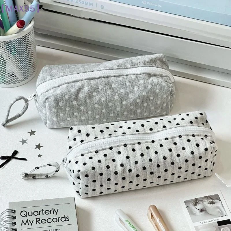【MAX-55】Modisches, schlichtes Federmäppchen mit Polka-Dot-Design, großes Fassungsvermögen, Schreibwarenbeutel für Studenten, Reise-Make-up-Tasche, Aufbewahrungstasche