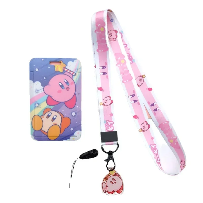 Kirby Card Holder Lanyard Cute Anime Phone Strap Student Supplies Cards Protection Anti-loss Protective Cover Gift for Girls Kid