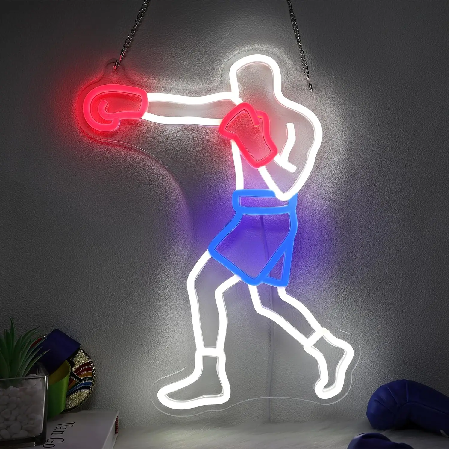 Boxing Neon Sign LED Neon Light for Men Gifts Gym Fighting Combat Sports Theme Room Man Cave Club Wall Art Decor USB Dimmable