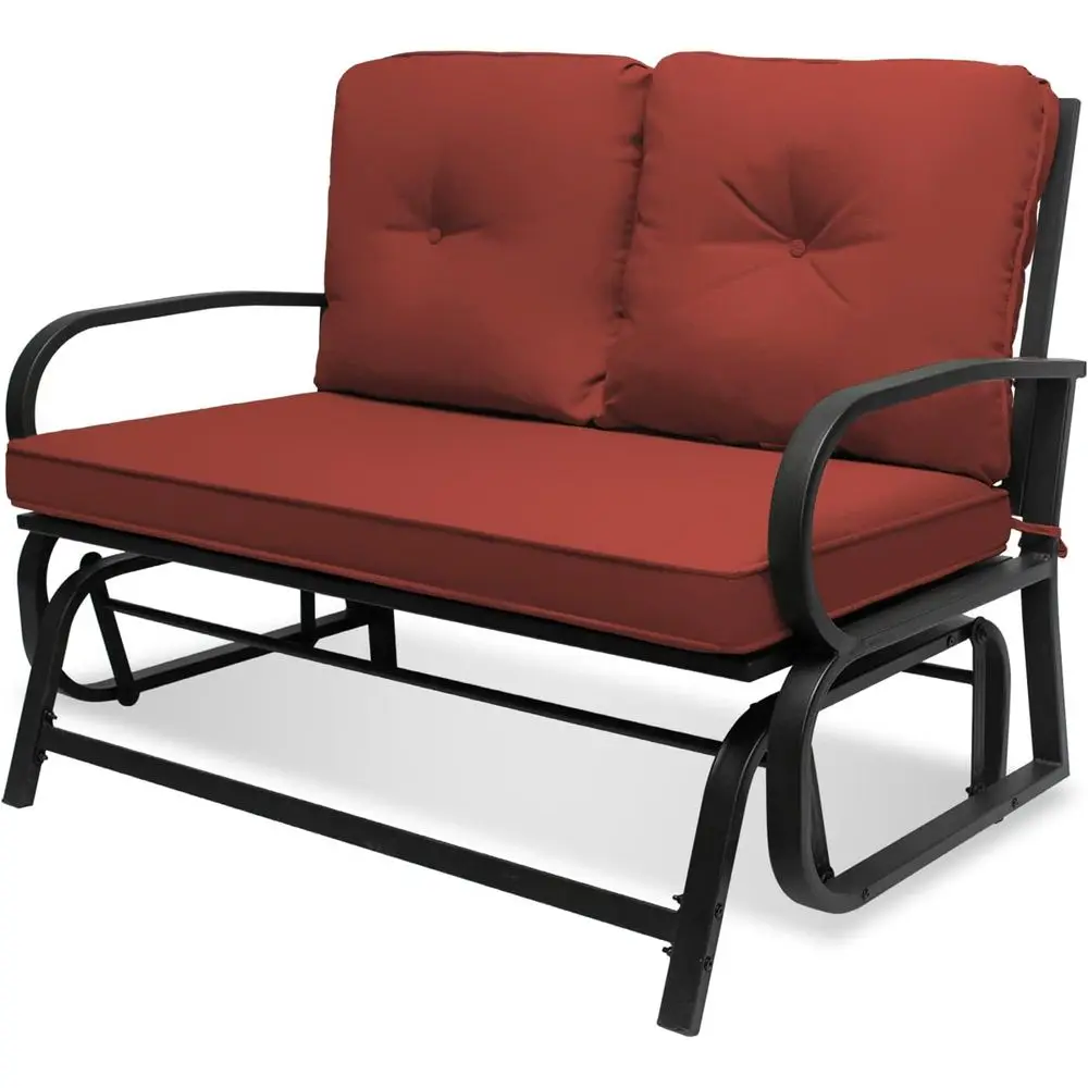 

2 Person Outdoor Swing Glider Bench with Cushion, Steel Frame, Rust Finish for Patio, Porch, or Garden